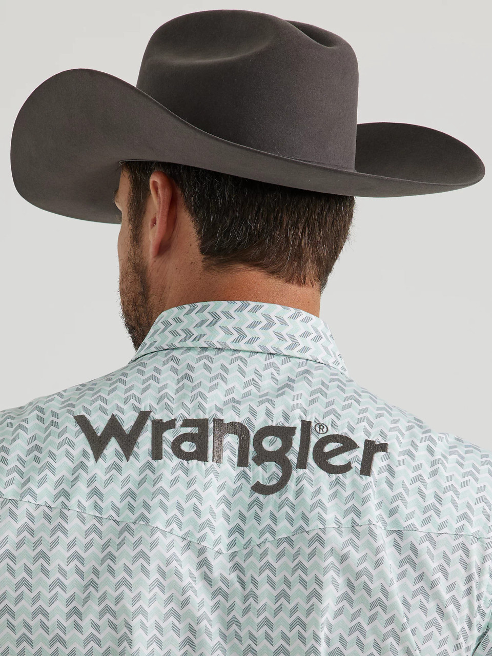 MEN'S WRANGLER LOGO LONG SLEEVE WESTERN SNAP SHIRT IN RICH TURQUOISE