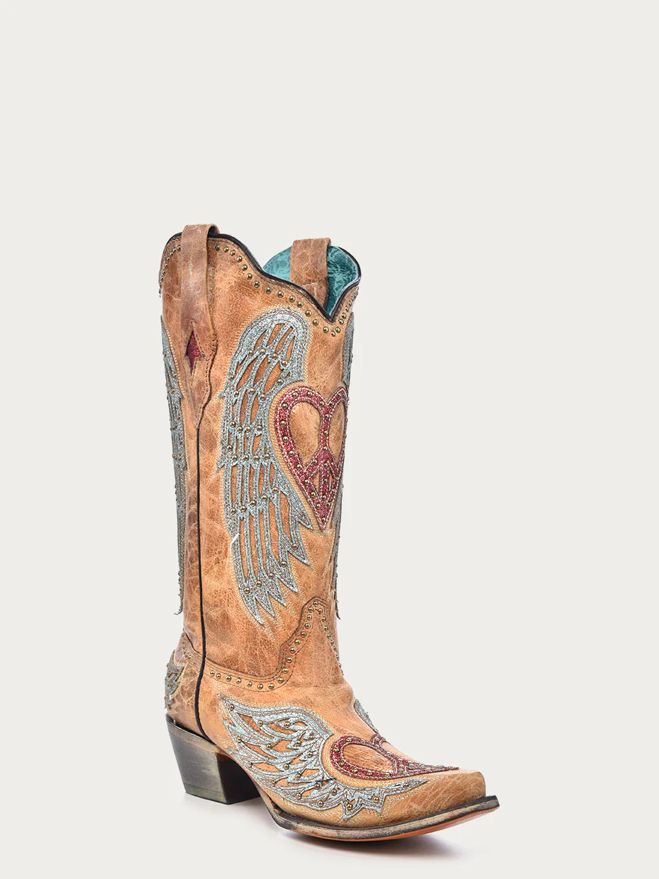 Women's Corral Sequined and Studded Heart and Wing Snip Toe