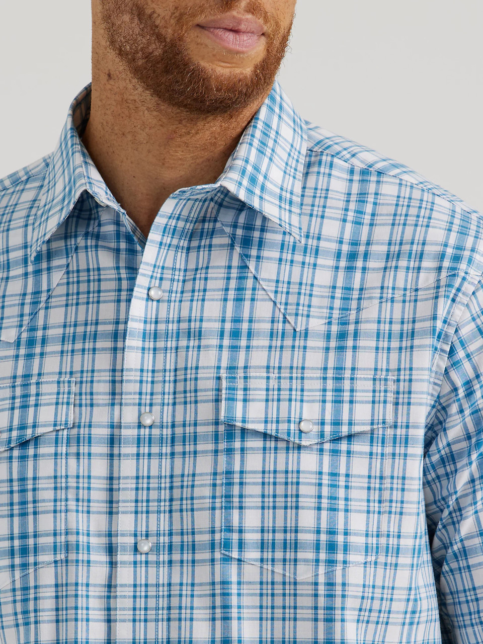 Men's Wrangler Wrinkle Resist Long Sleeve Western Snap Plaid Shirt-Seashore