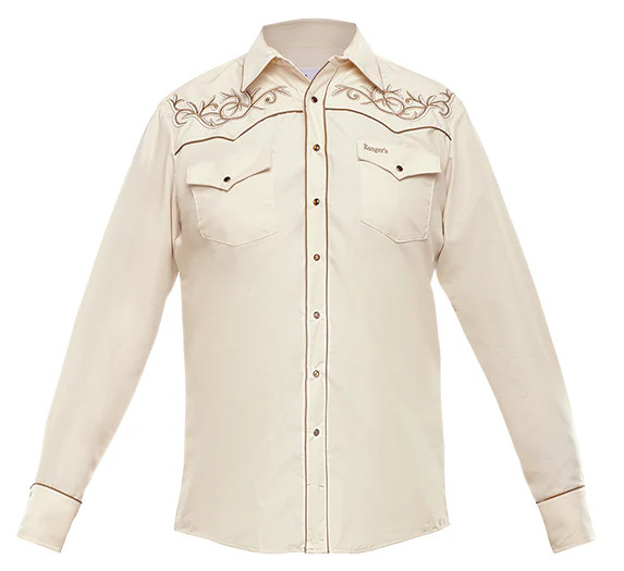 Men's Ranger's Beige with Tan Embroidery Long Sleeve Western Shirt ...