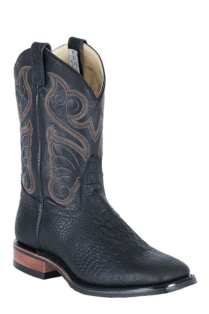 western ウエスタン　241C Men's Canada West Black Croc Print Wide Square Toe Western Boot