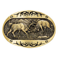 Montana Silversmiths Fighting Elk Attitude Brass Belt Buckle