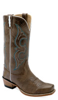 Women's Old West Brown Medium Square Blue Stitch Western Boot