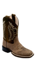 Old West Children's Two-Tone Brown Wide Square Toe Western Boot 