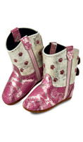 Old West Pink and White Snake Skin Pattern with Paw Prints Cowboy Boots (Infant Sz 0-4)