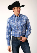 Men's Roper Blue/White/Navy Plaid Western Shirt