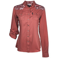 Hooey Women's "SOL" Marsala with Floral Pattern Detailing Long Sleeve Pearl Snap Shirt