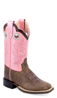 Old West Children's Brown Square Toe Pink Shaft Western Boot 