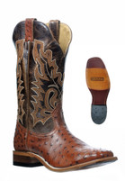 Men's Boulet Brandy Genuine Ostrich Wide Square Toe Western Boot