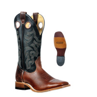 Men's Boulet Brown Wide Square Toe with Black Shaft Western Boot