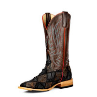 Men's Horse Power HP8064 Black Matte/ Toasted Big Bass Patchwork Wide Square Toe Western Boot