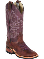 Women's Canada West 4166 Brown and Purple Wide Square Toe Western Boot