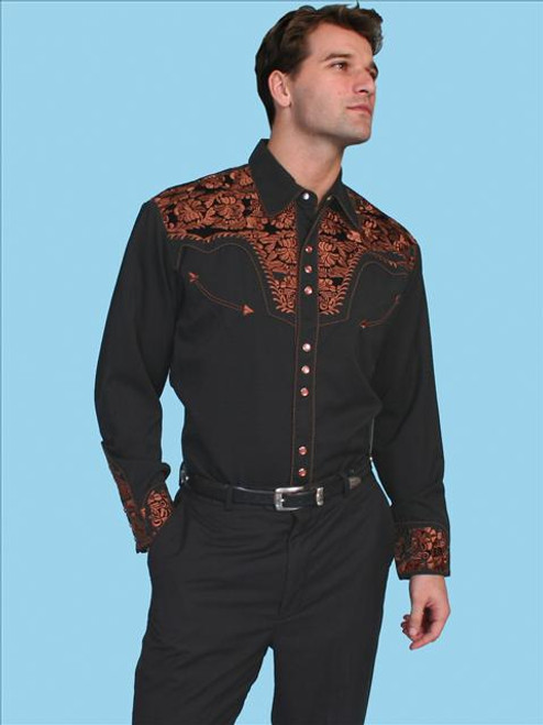 Men's Scully Black and Tan Paisley Embroidered Western Snap Shirt ...