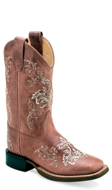 Children's Old West Square Toe with Embroidery Rose Western Boot