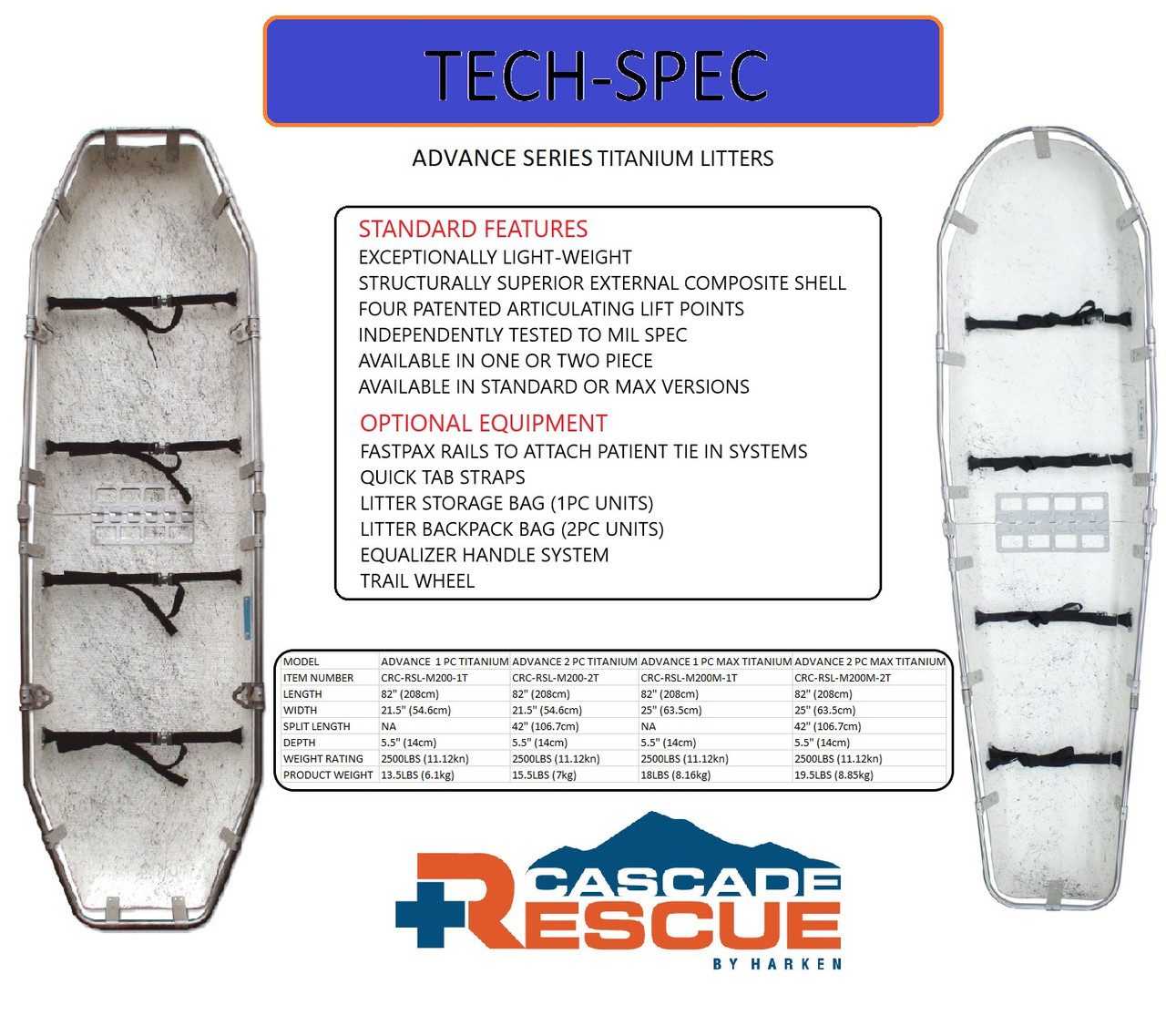 Cascade Rescue Advance Series Model 200 Rescue Litter Rescue Litter