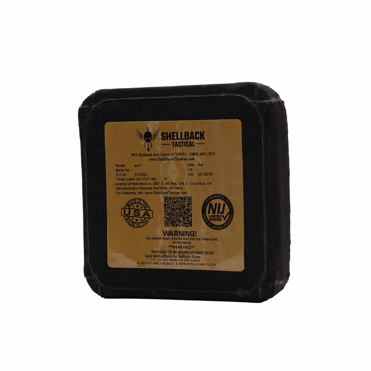 Shellback Tactical Prevail Series 6 x 6 Inch Stand Alone Level IV