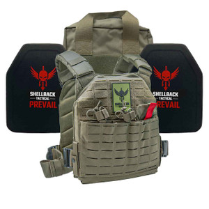 Shellback Tactical Defender 2.0 Lightweight Level IV Armor Kit with Model 4SICMH Ceramic Plates Ranger Green