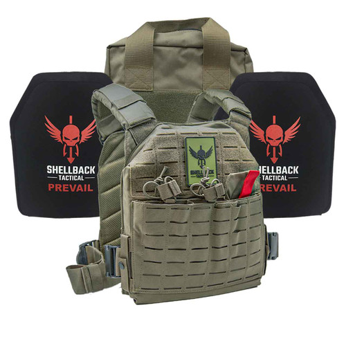 Shellback Tactical Defender 2.0 Lightweight Level III Active Shooter Armor Kit with Model LON-III-P Plates Ranger Green