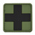 Black cross on green background