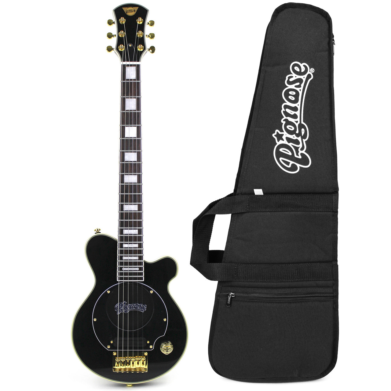 Pignose PG-200 Deluxe Mini Electric Travel Guitar with Built-in Amp and Gig  Bag, Black