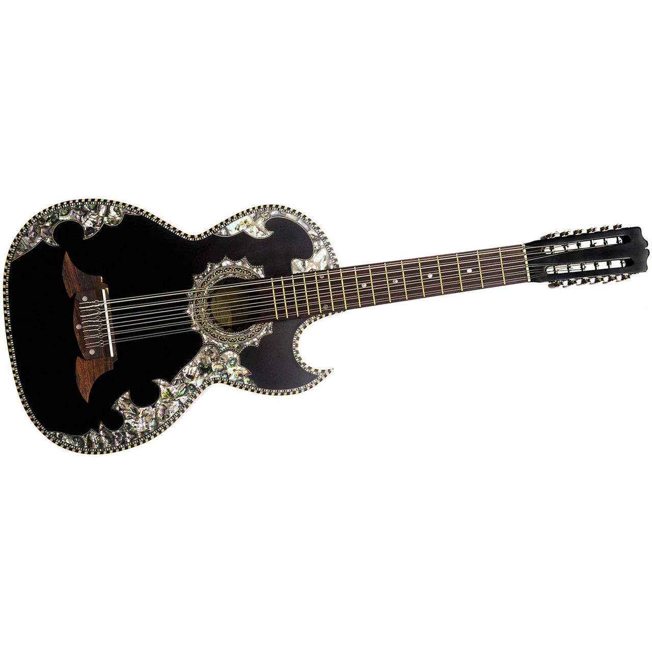 Paracho Elite Belleza 12 String Bajo Sexto Acoustic Guitar With Solid Cedar Top Black Belleza 4010