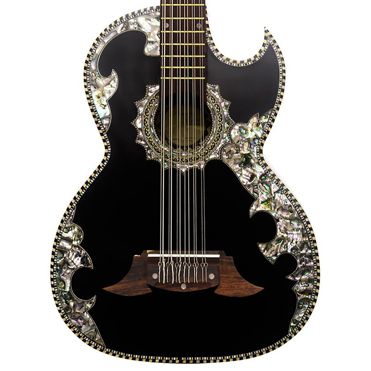 Paracho Elite Belleza 12 String Bajo Sexto Acoustic Guitar With Solid Cedar Top Black Belleza 5791
