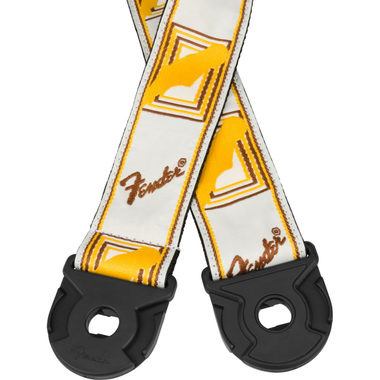 Fender Quick Grip Locking Ends Guitar Strap, White/Yellow/Brown  