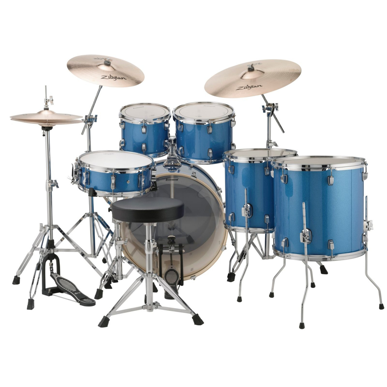 Ludwig LCEE622023EXP Element Evolution (LCEE622023EXP) Hardware, with Drum Set Sparkle 6-Piece Blue