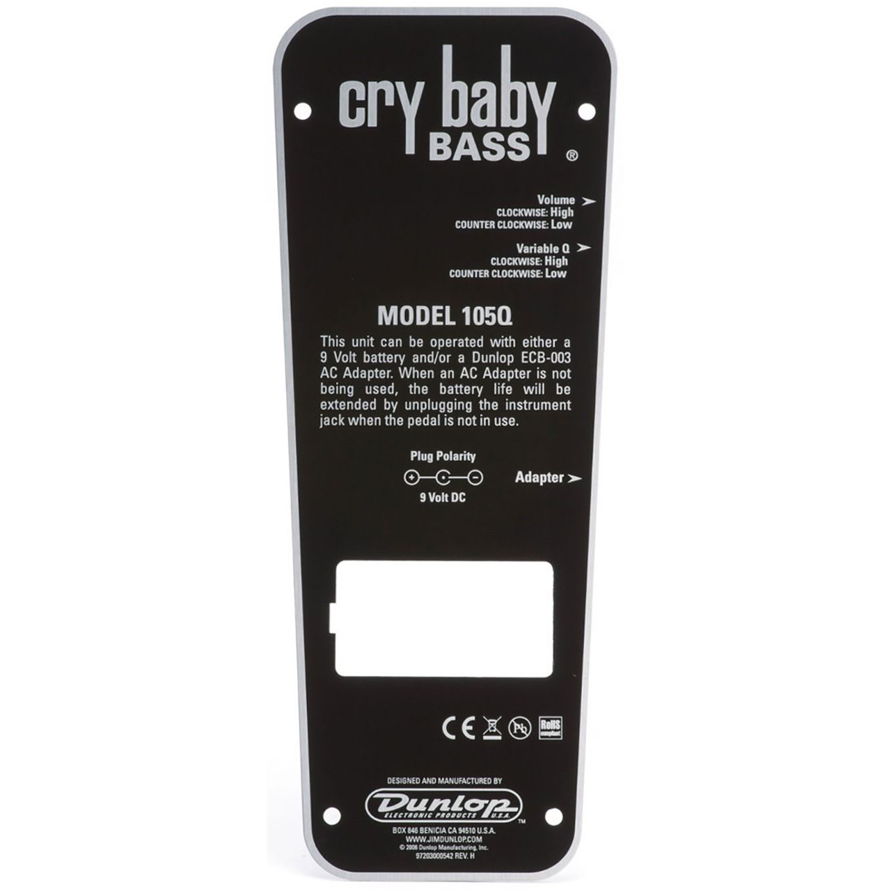 Dunlop Cry Baby 105Q Bass Wah Wah Guitar Effects Pedal, White