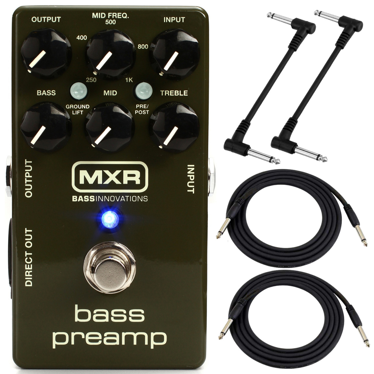 MXR M81 Bass Guitar Preamp Pedal with 3-Band EQ, Cable Bundle