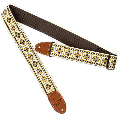 Gretsch G Brand Retro Jacquard Guitar Strap with Brown Leather Ends, Diamond (922-0060-101)