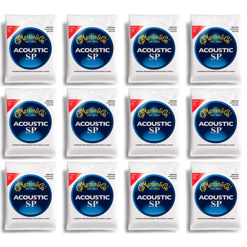 Martin MSP4100 Phosphor Bronze Acoustic Guitar Strings, Light - 12 PACK