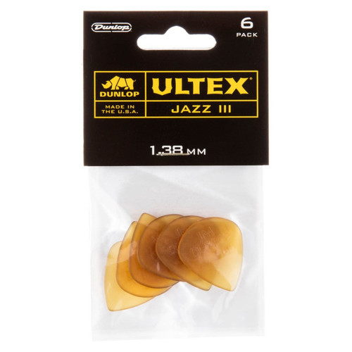 Dunlop 427P1.38 Ultex Jazz III Pointed Tip Guitar Picks, 1.38mm, 6-Pack (427P1.38)