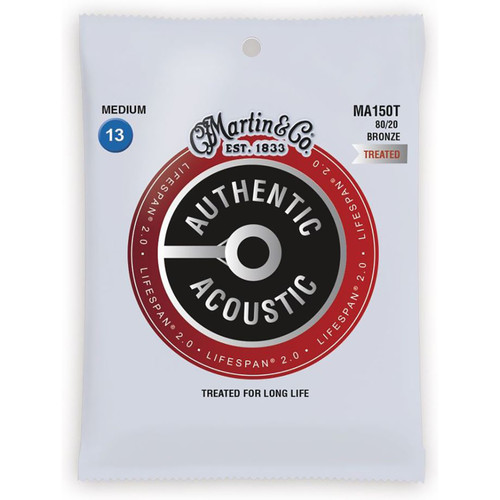 Martin MA150T Authentic Acoustic Lifespan 2.0 Treated Guitar Strings, Medium (MA150T)