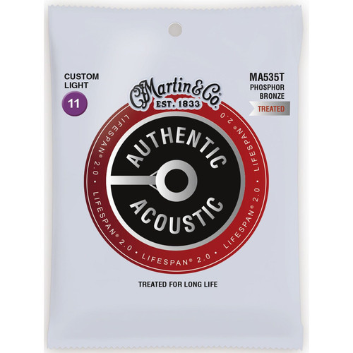 Martin MA535T Acoustic Lifespan 2.0 Acoustic Guitar Strings, Custom Light .011-.052

