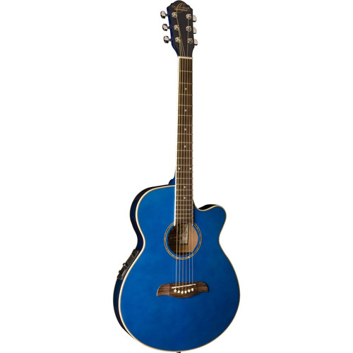 Oscar Schmidt OF2TBL Folk Size Acoustic Guitar, Trans Blue