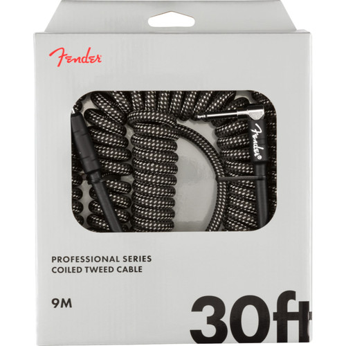 Fender Professional Series 30 ft. Straight-Angle Coiled Guitar Cable, Gray Tweed (099-0823-048)