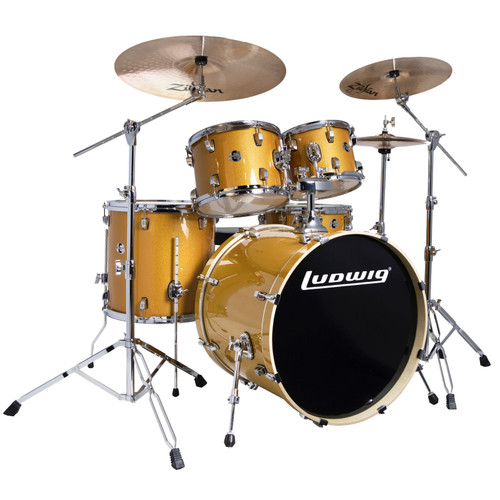 Ludwig LCEE22021I Element Evolution 5-Piece Drum Set w/ Zildjian I Cymbals, Gold Sparkle (LCEE22021I)