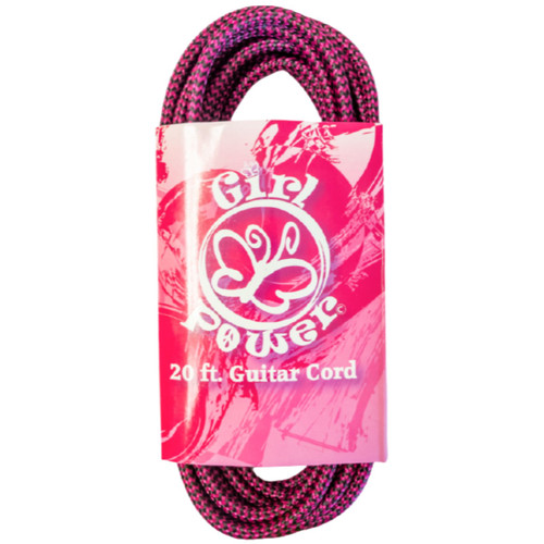 Girl Power 20 ft. Deluxe Braided Pink and Black Guitar Cable, 1/4" Straight (PM-GPBC)