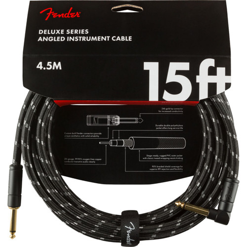 Fender Deluxe Series 15 ft. Straight-Angle Instrument Cable, Black Tweed (099-0820-085)