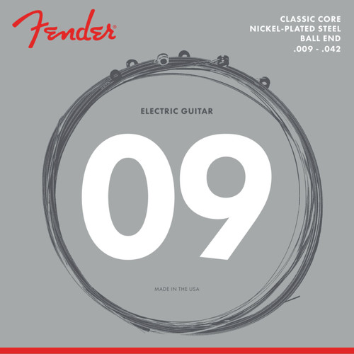 Fender 255L Classic Core Nickel Plated Steel Bullet End Electric Guitar Strings, Light .009-.042 (073-0255-403)