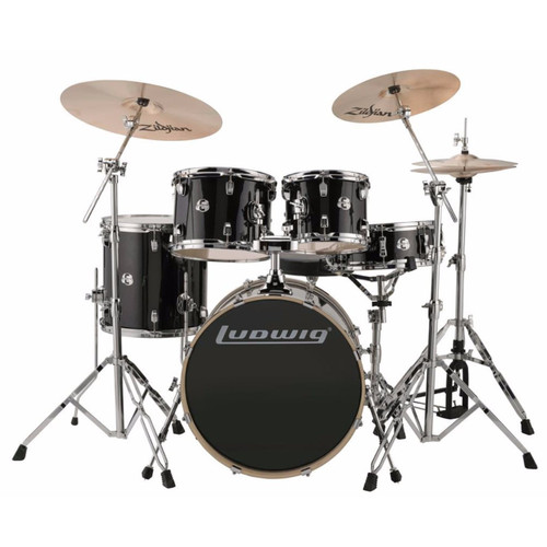 Ludwig LCEE20016EXP Element Evolution 5-Piece Drum Set with Hardware, Black Sparkle (LCEE20016EXP). CYMBALS NOT INCLUDED.