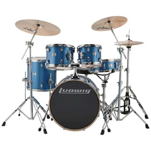 Ludwig LCEE20023EXP Element Evolution 5-Piece Drum Set with Hardware, Blue Sparkle (LCEE20023EXP). CYMBALS NOT INCLUDED.