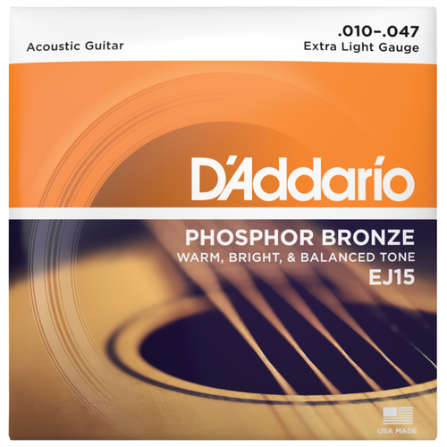D'Addario EJ15 Phosphor Bronze Acoustic Guitar Strings, Extra Light .010-.047 (EJ15)