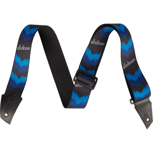 Jackson Double V Pattern Guitar Strap with Leather Ends, Black and Blue (299-3258-003)
