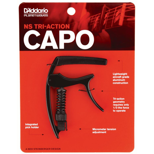 D'Addario PW-CP-09 NS Tri-Action Capo for Acoustic and Electric Guitar, Black (PW-CP-09)