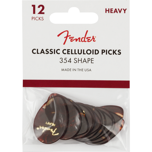 Fender Classic Celluloid 354 Shape Guitar Picks, Heavy, Tortoise Shell, 12-Pack (198-0354-900)