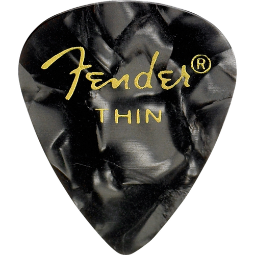 Fender Premium Celluloid 351 Shape Guitar Picks, Thin, Black Moto, 12-Pack (198-0351-743)