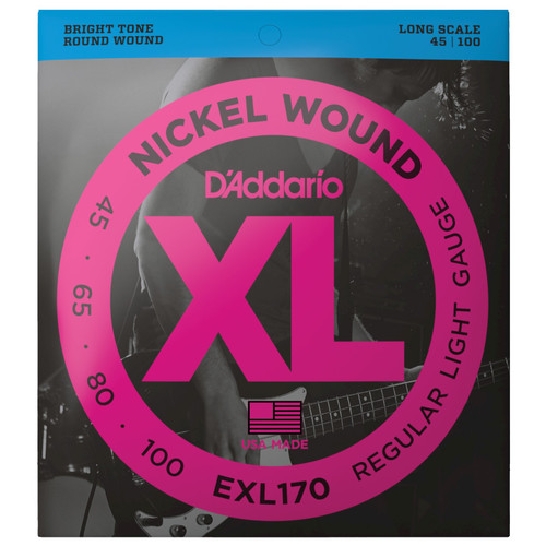 D'Addario EXL170 XL Nickel Wound Bass Guitar Strings, 45-100 Regular Light, Long Scale (EXL170)