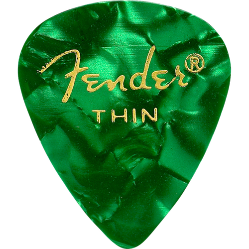 Fender Premium Celluloid 351 Shape Guitar Picks, Thin, Green Moto, 12-Pack (198-0351-771)